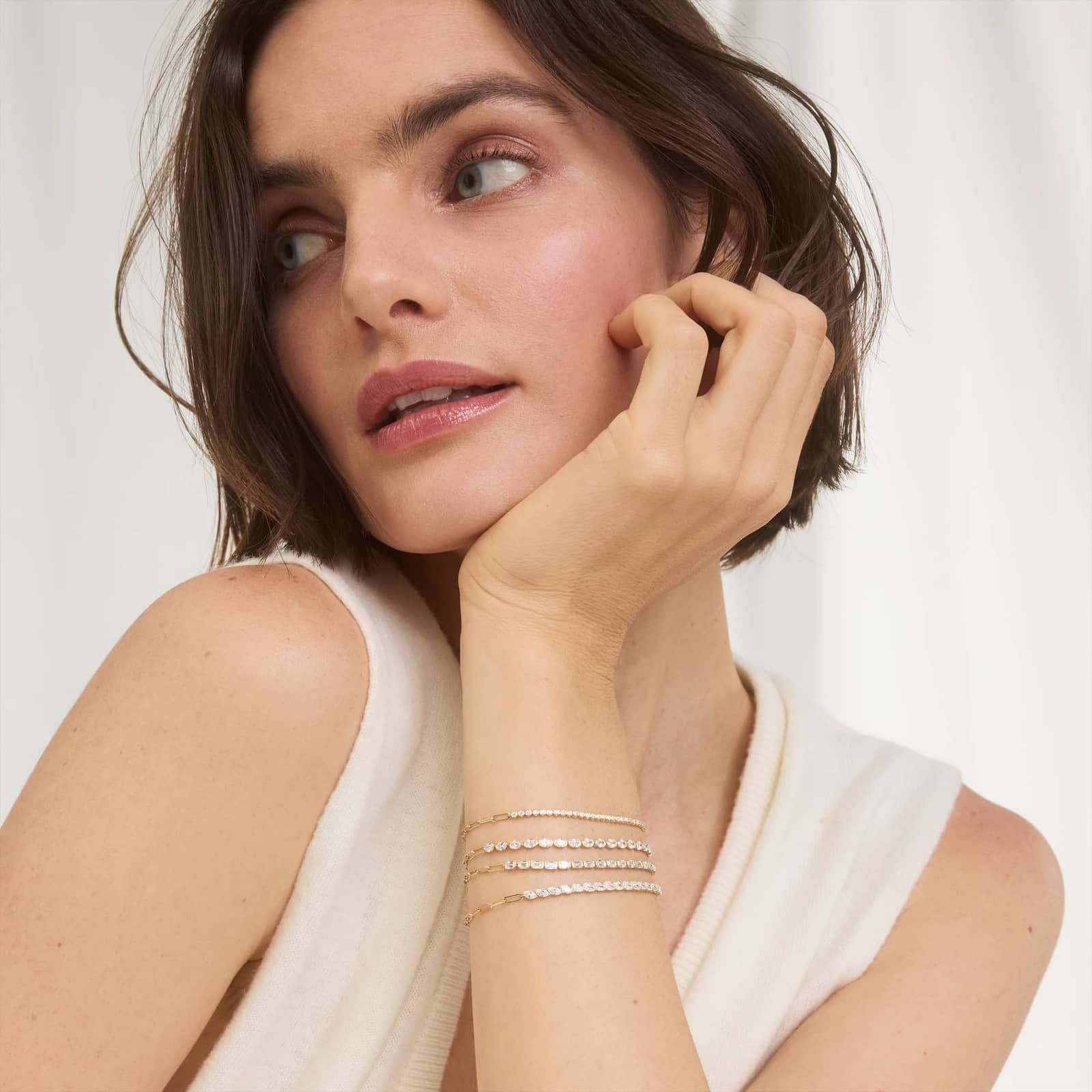 Diamond Tennis Bracelet with Paperclip Link Detail in Yellow Gold