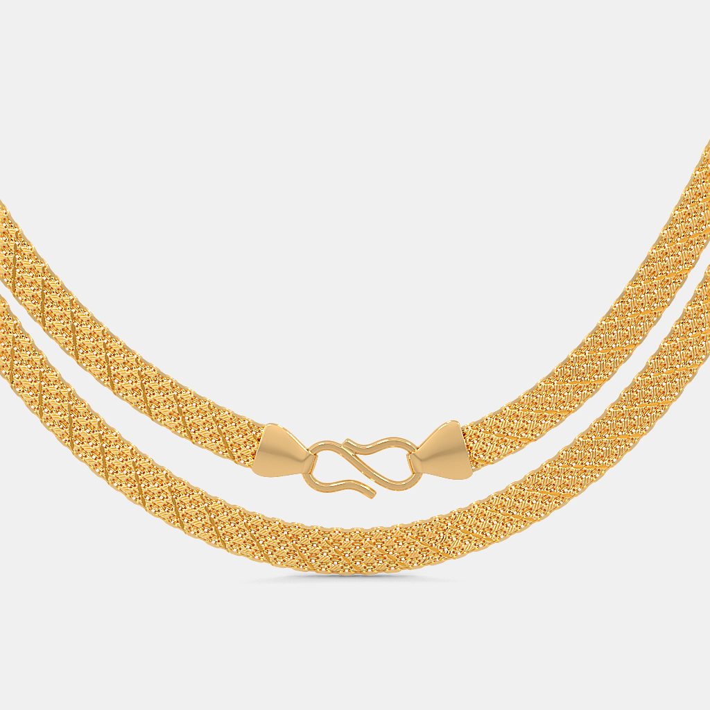 Men’s Chevron Pattern Gold Chain Necklace Sleek Solid Finish Design