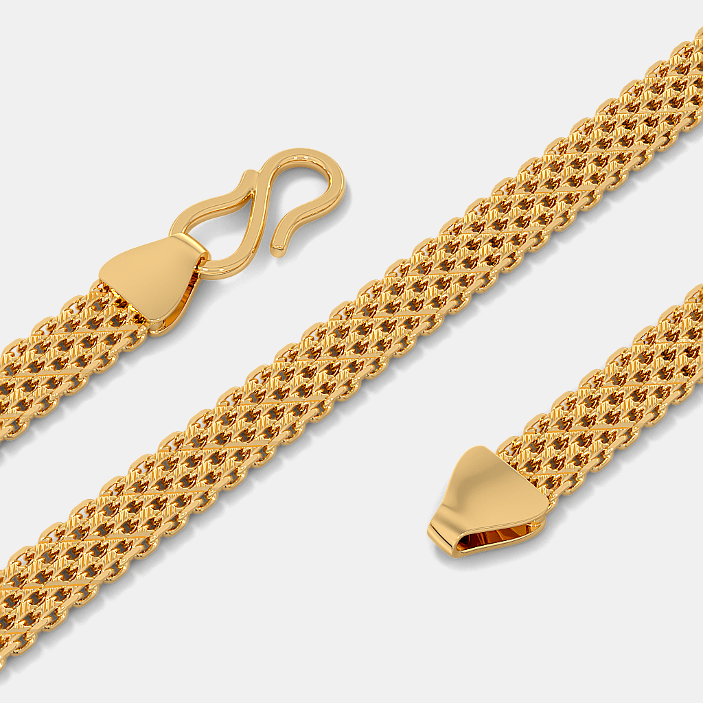 Men’s Chevron Pattern Gold Chain Necklace Sleek Solid Finish Design