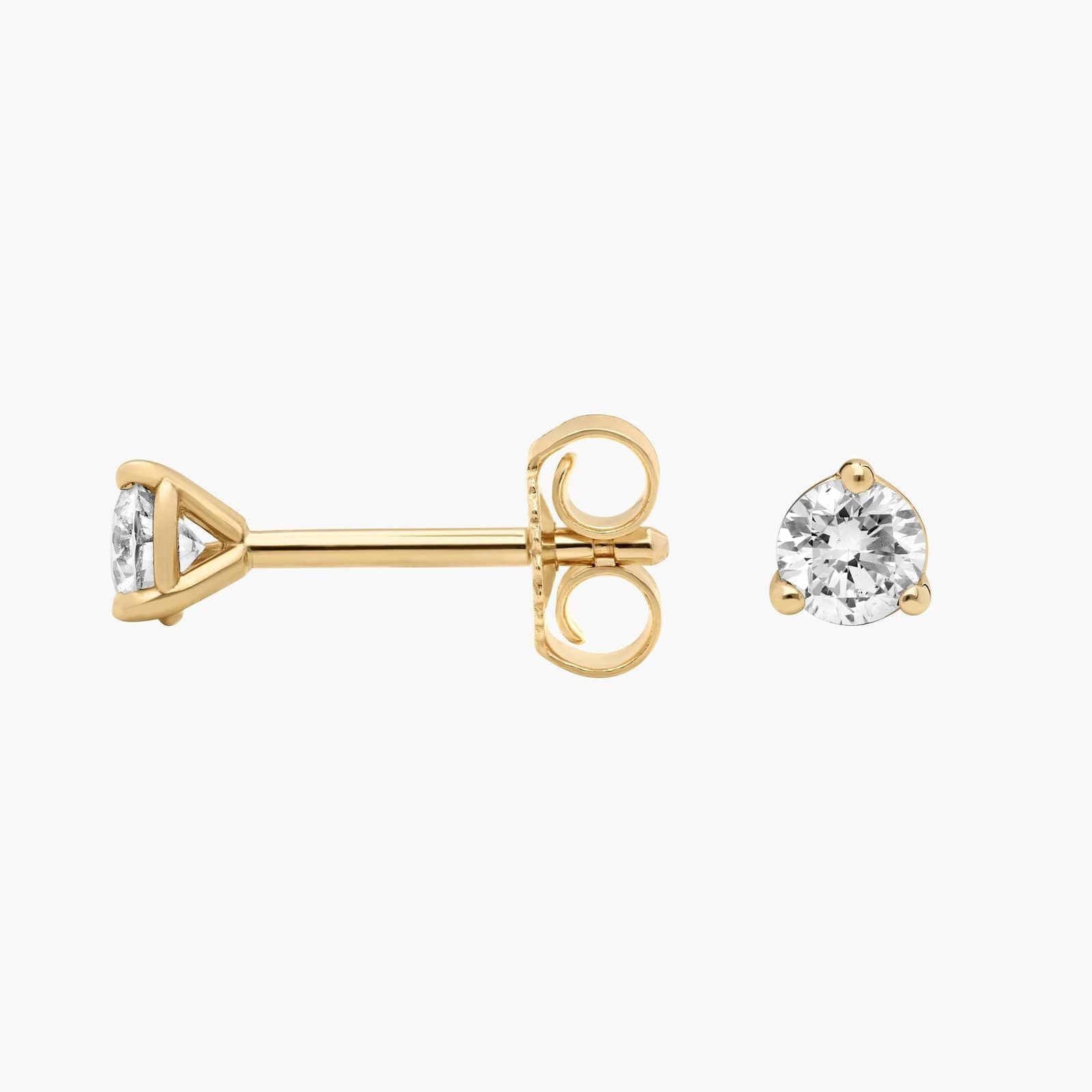 Petite Round Diamond Solitaire Stud Earrings in Yellow Gold
