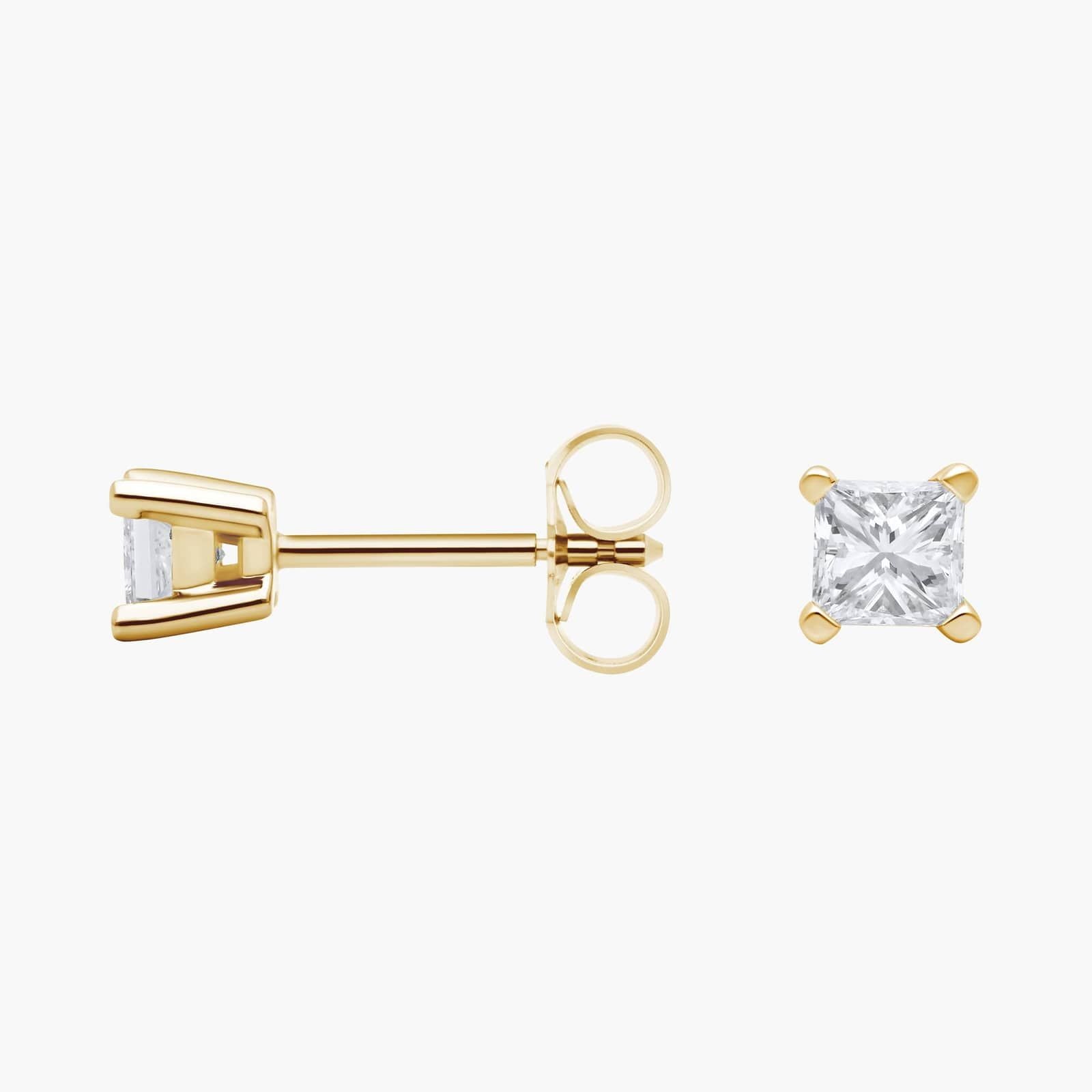 Princess Cut Diamond Solitaire Stud Earrings in Yellow Gold