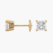 Classic Princess Cut Diamond Stud Earrings in Yellow Gold with Push Back Closure