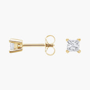 Timeless Princess Cut Diamond Stud Earrings in Yellow Gold with Push Back Closure