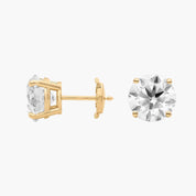 Elegant Round Diamond Stud Earrings in Yellow Gold with Push Back Closure