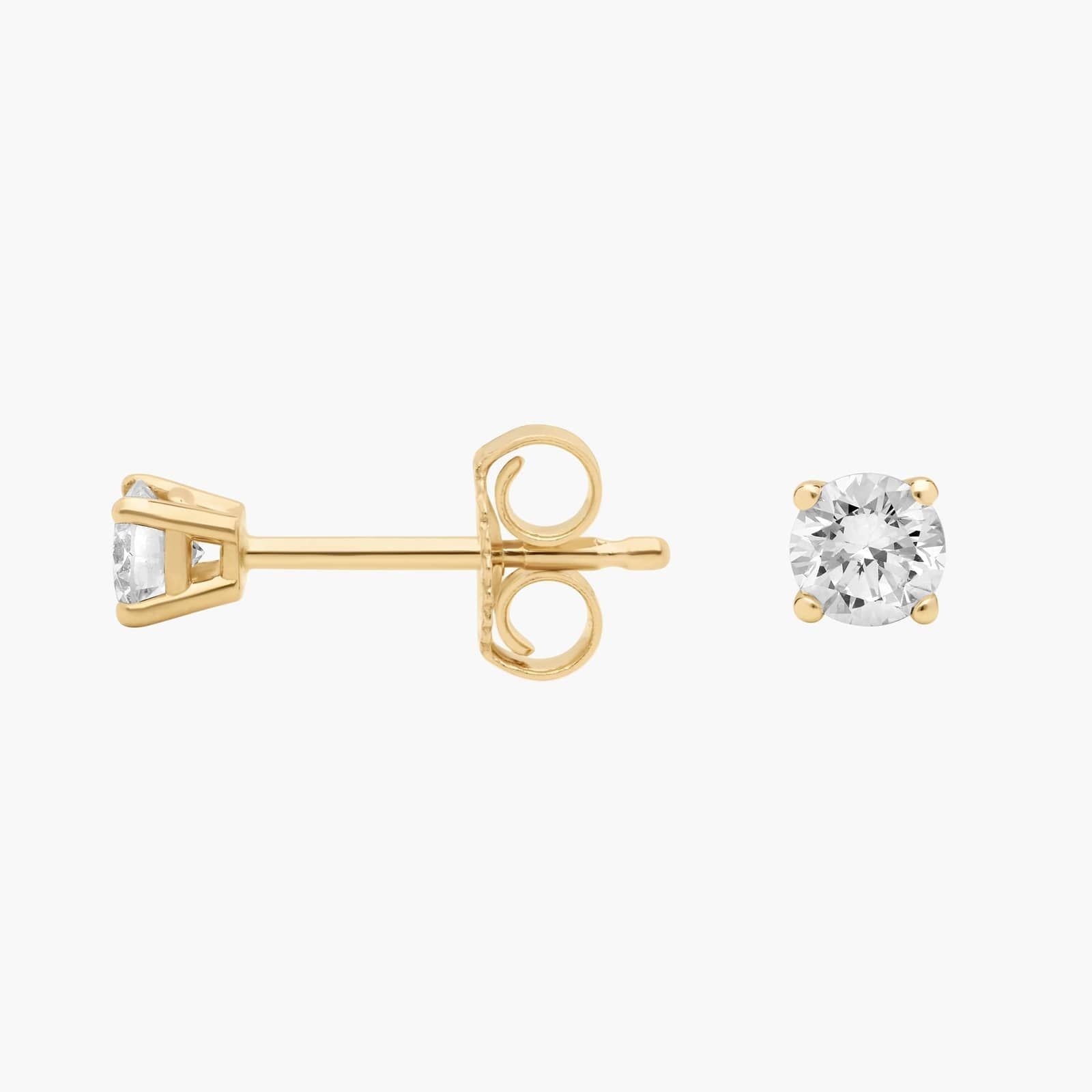 Refined Round Diamond Stud Earrings in Yellow Gold with Push Back Closure
