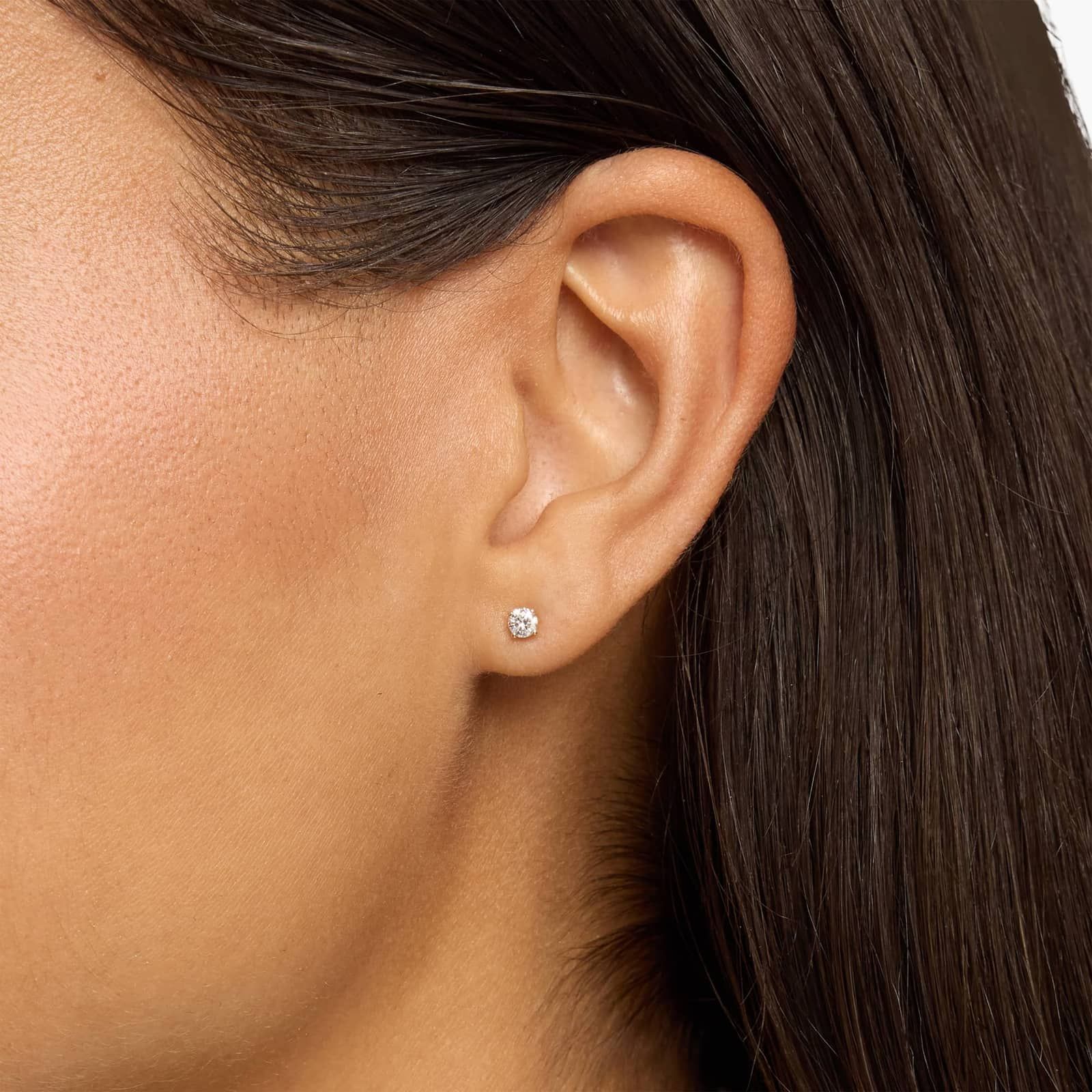 Refined Round Diamond Stud Earrings in Yellow Gold with Push Back Closure