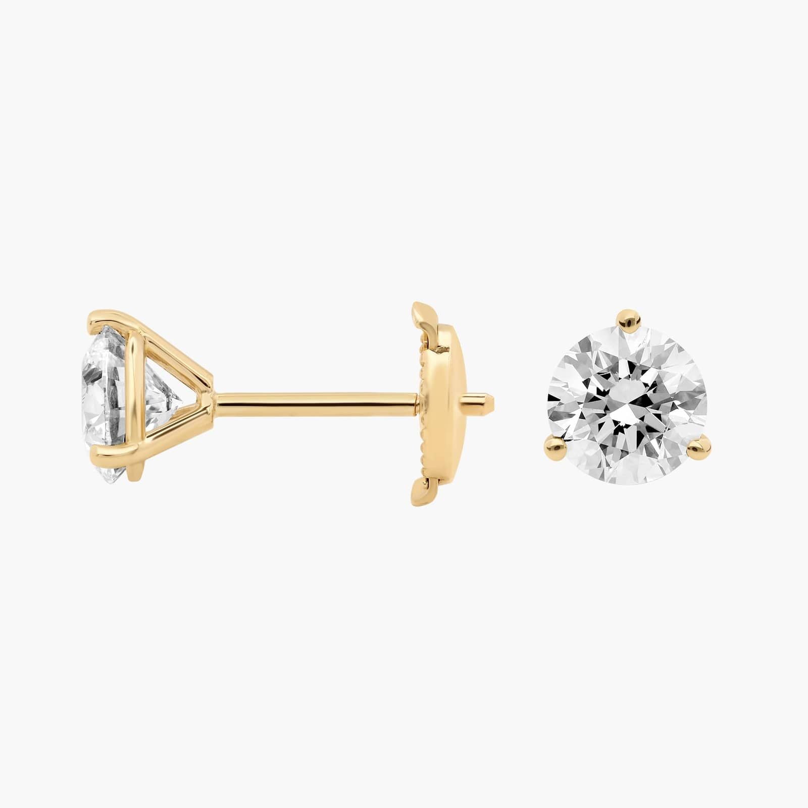 Premium Round Diamond Stud Earrings in Yellow Gold with Push Back Closure