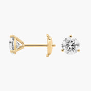 Premium Round Diamond Stud Earrings in Yellow Gold with Push Back Closure