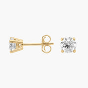 Elegant Round Diamond Stud Earrings in Yellow Gold with Push Back Closure