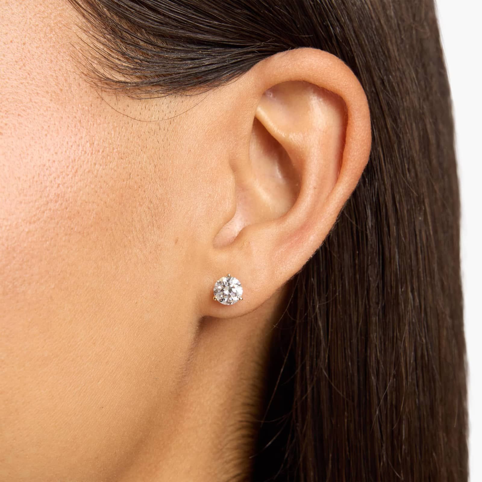 Premium Round Diamond Stud Earrings in Yellow Gold with Push Back Closure