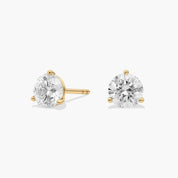 Premium Round Diamond Stud Earrings in Yellow Gold with Push Back Closure