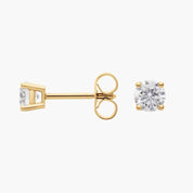 Modern Round Diamond Stud Earrings in Yellow Gold with Push Back Closure