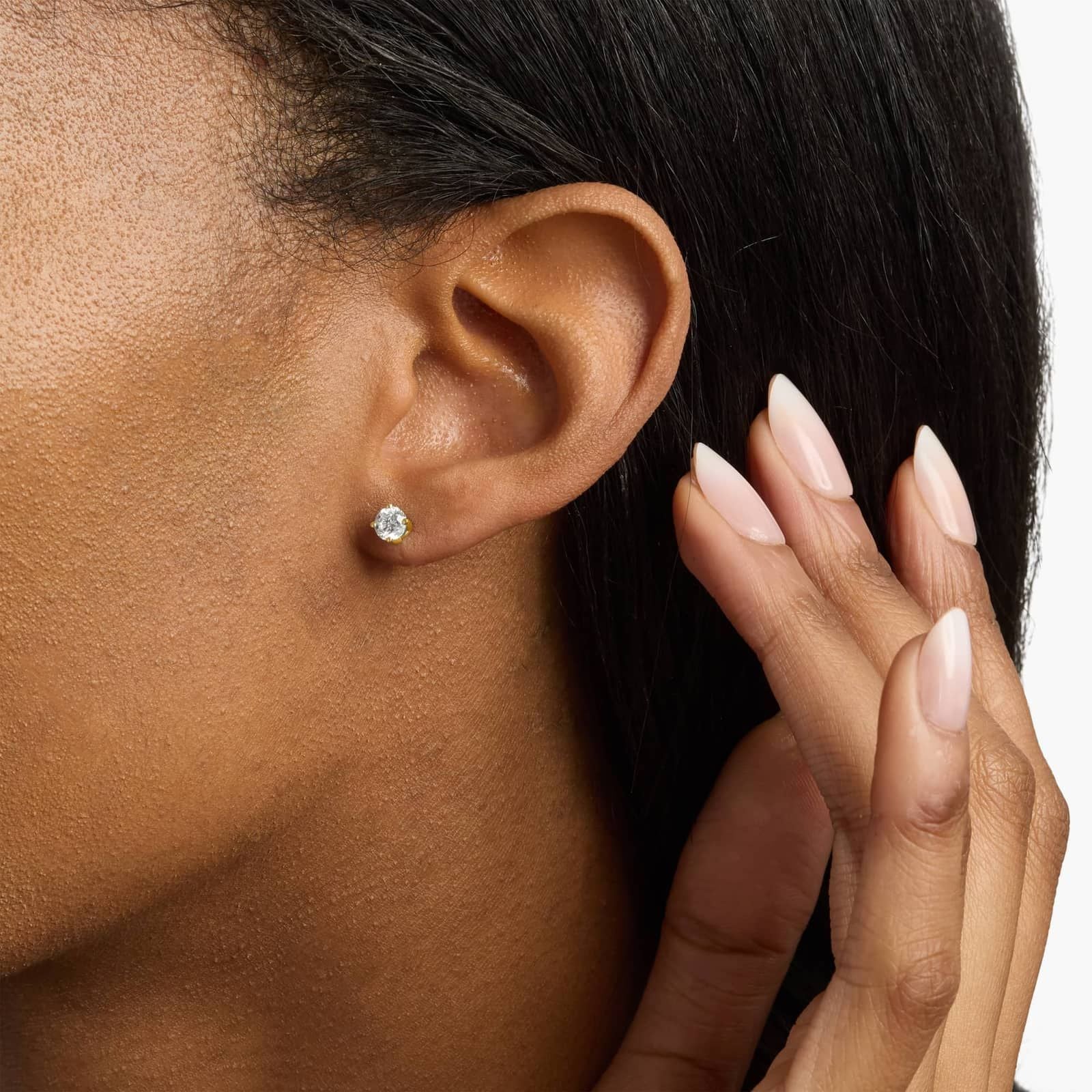 Modern Round Diamond Stud Earrings in Yellow Gold with Push Back Closure