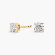Modern Round Diamond Stud Earrings in Yellow Gold with Push Back Closure