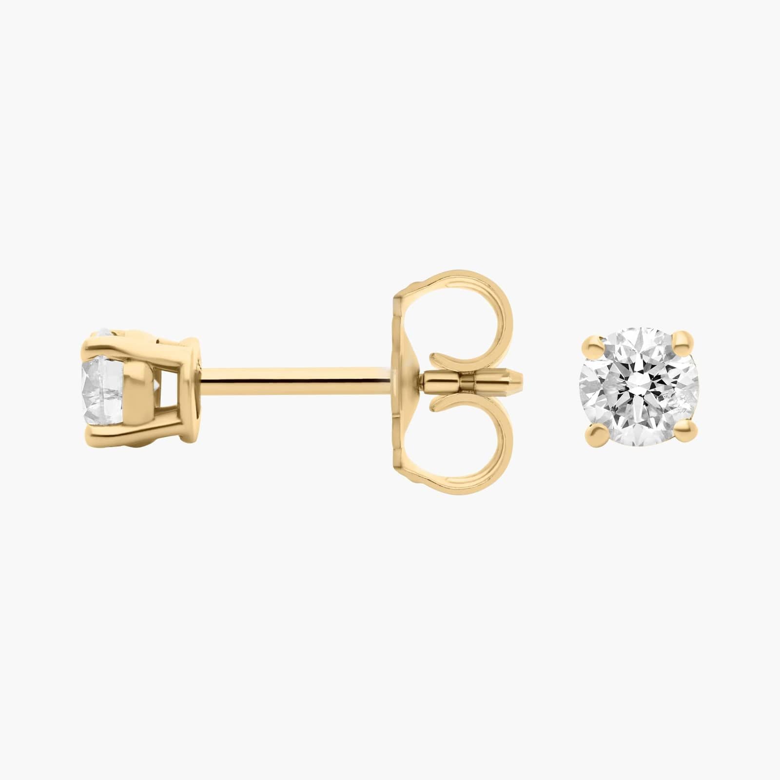 Refined Round Diamond Stud Earrings in Yellow Gold with Push Back Closure