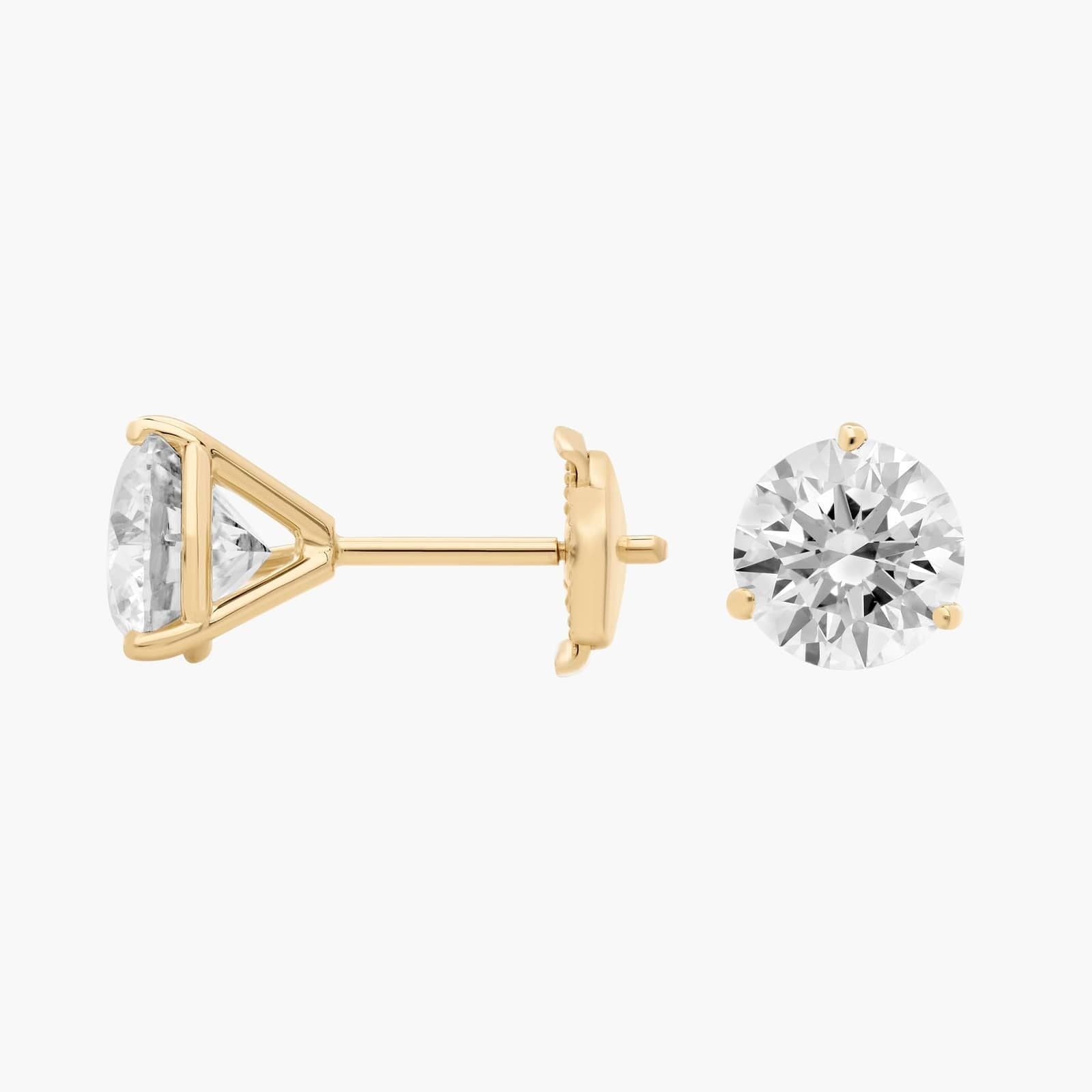Graceful Round Diamond Stud Earrings in Yellow Gold with Push Back Closure