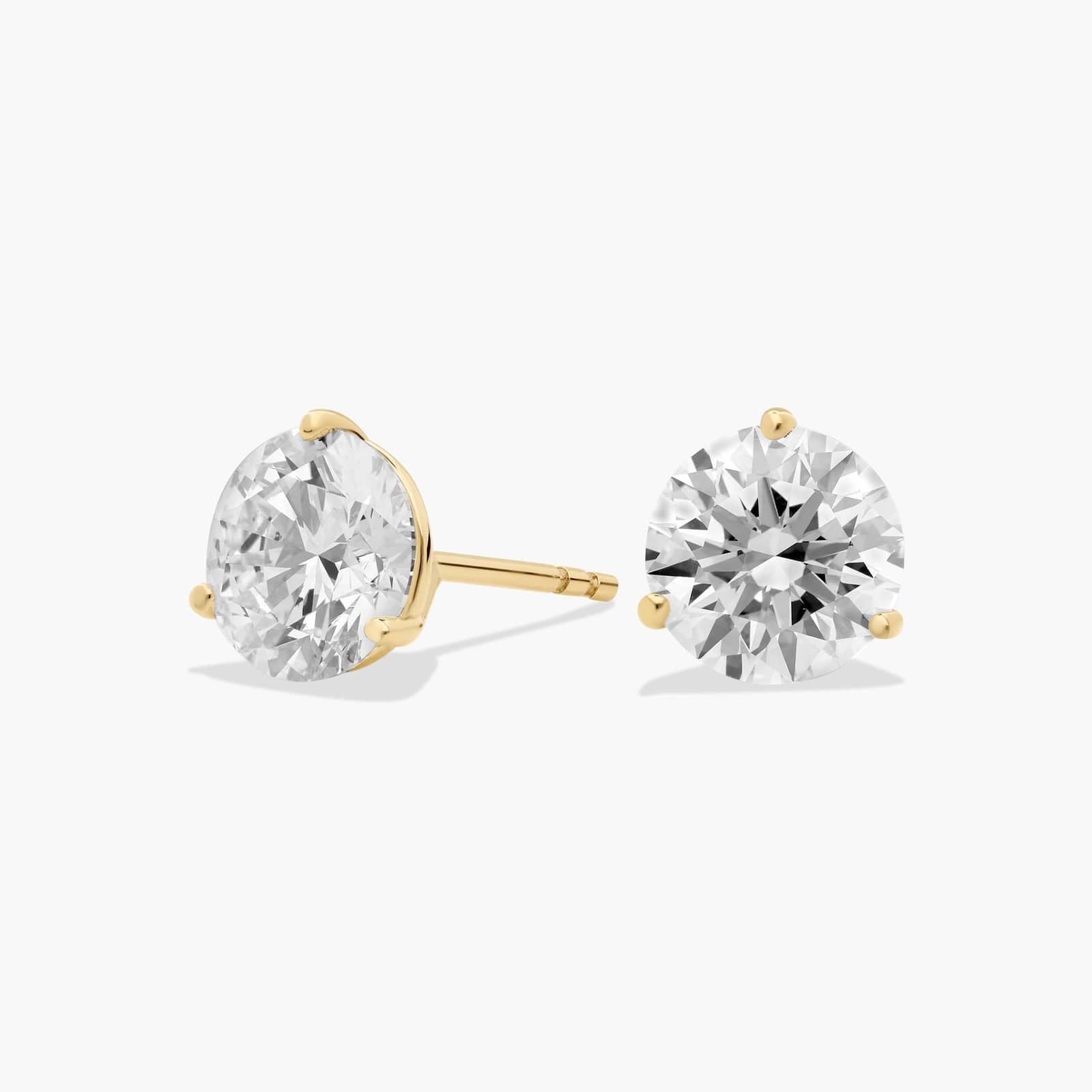 Graceful Round Diamond Stud Earrings in Yellow Gold with Push Back Closure