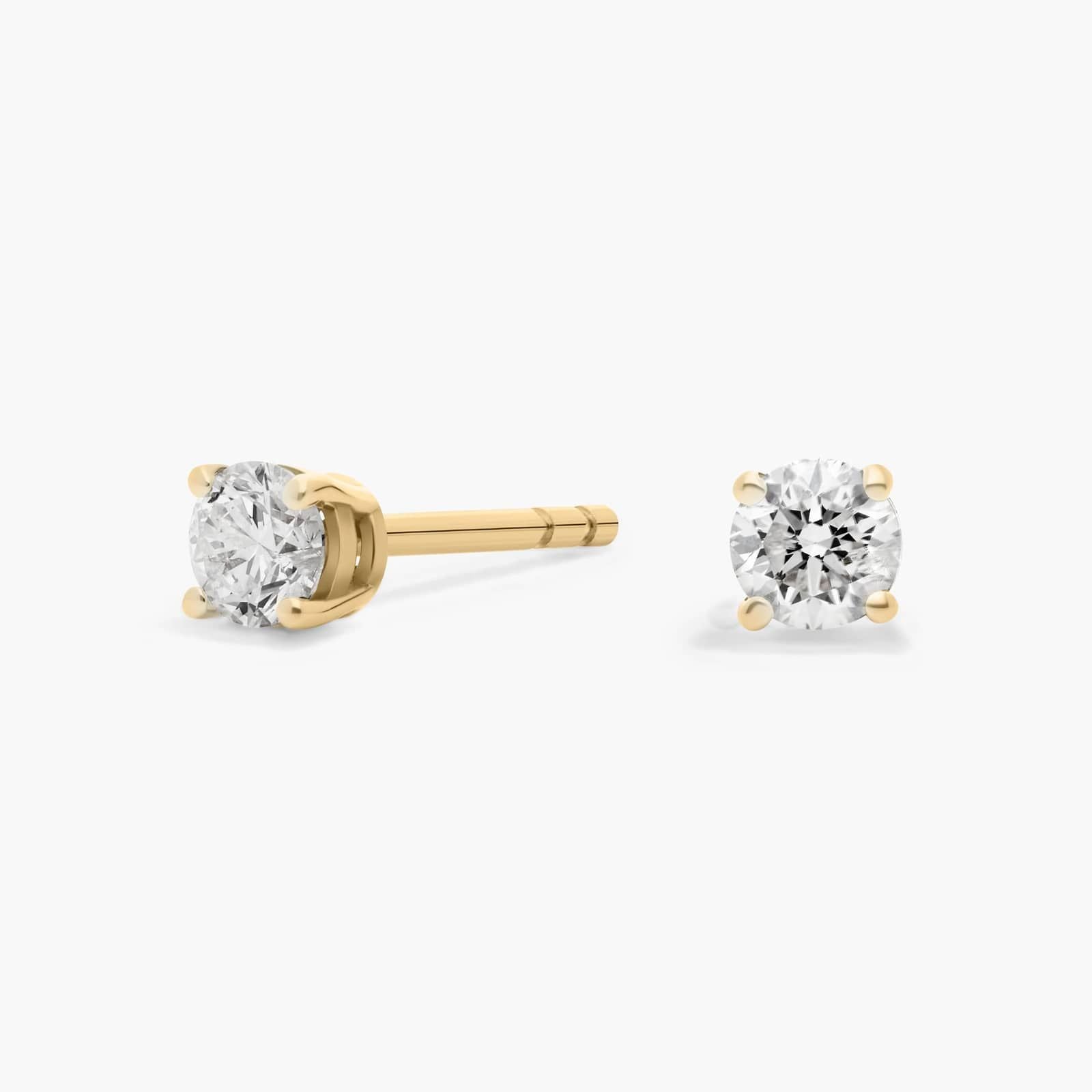 Refined Round Diamond Stud Earrings in Yellow Gold with Push Back Closure