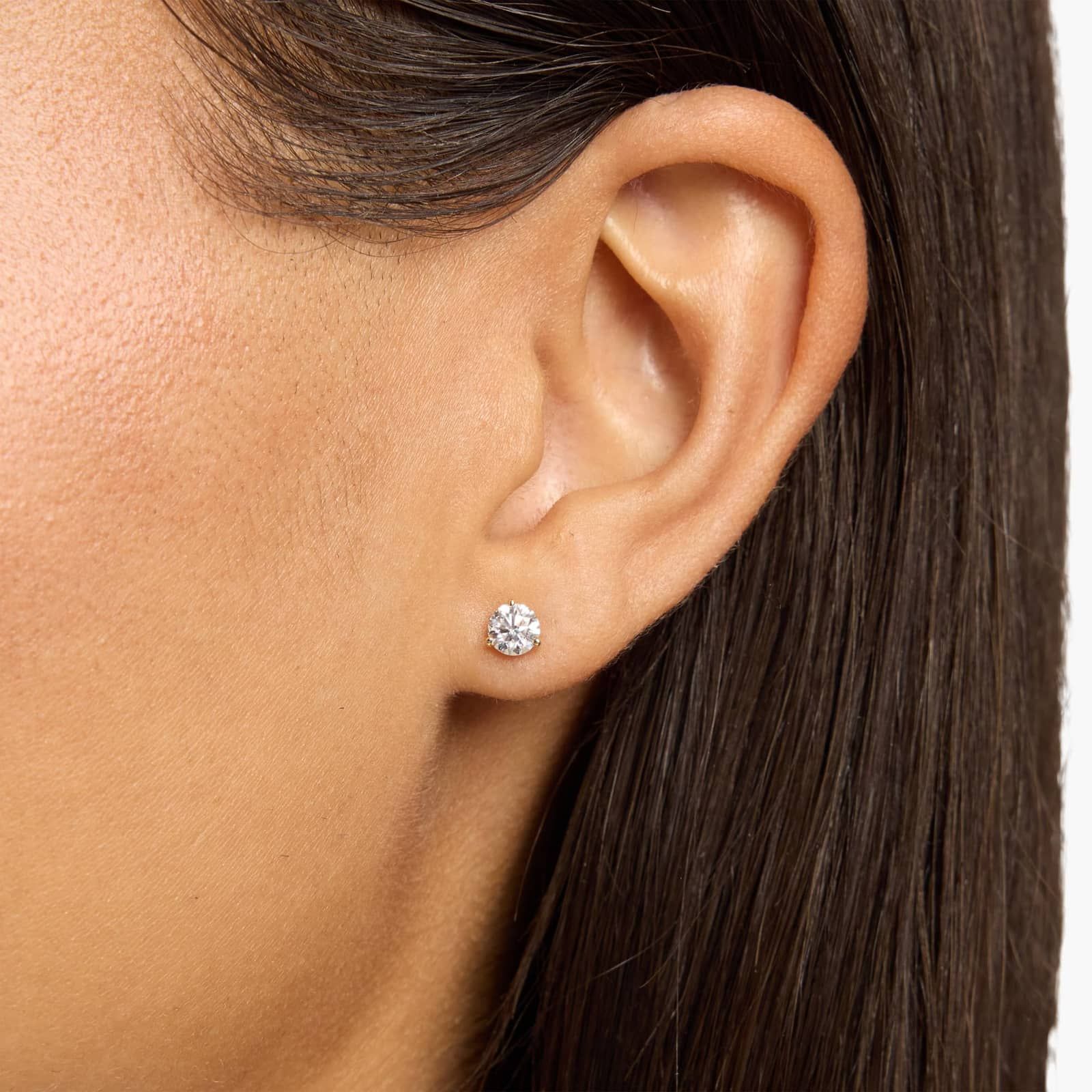 Timeless Round Diamond Stud Earrings in Yellow Gold with Push Back Closure