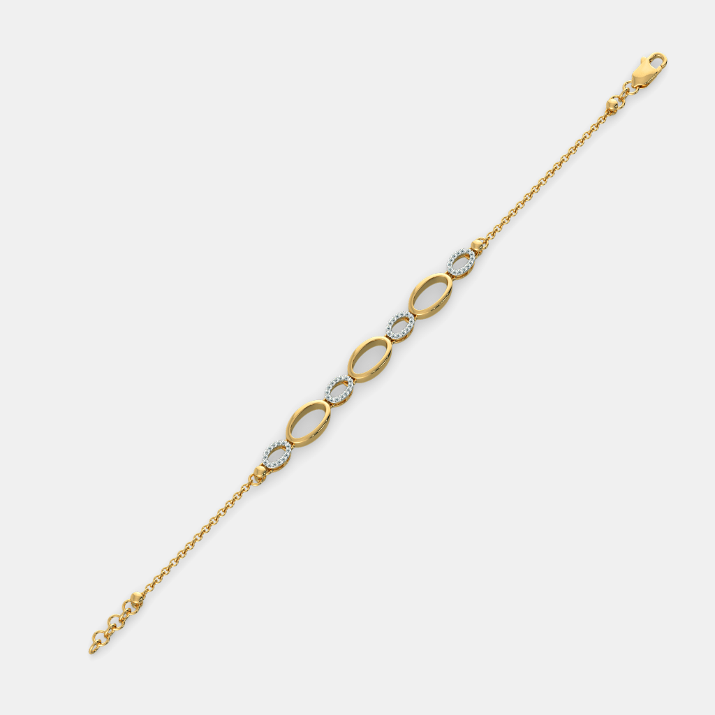 Women’s Diamond Accent Yellow Gold Oval Link Chain Bracelet with Sleek Elegant Finish