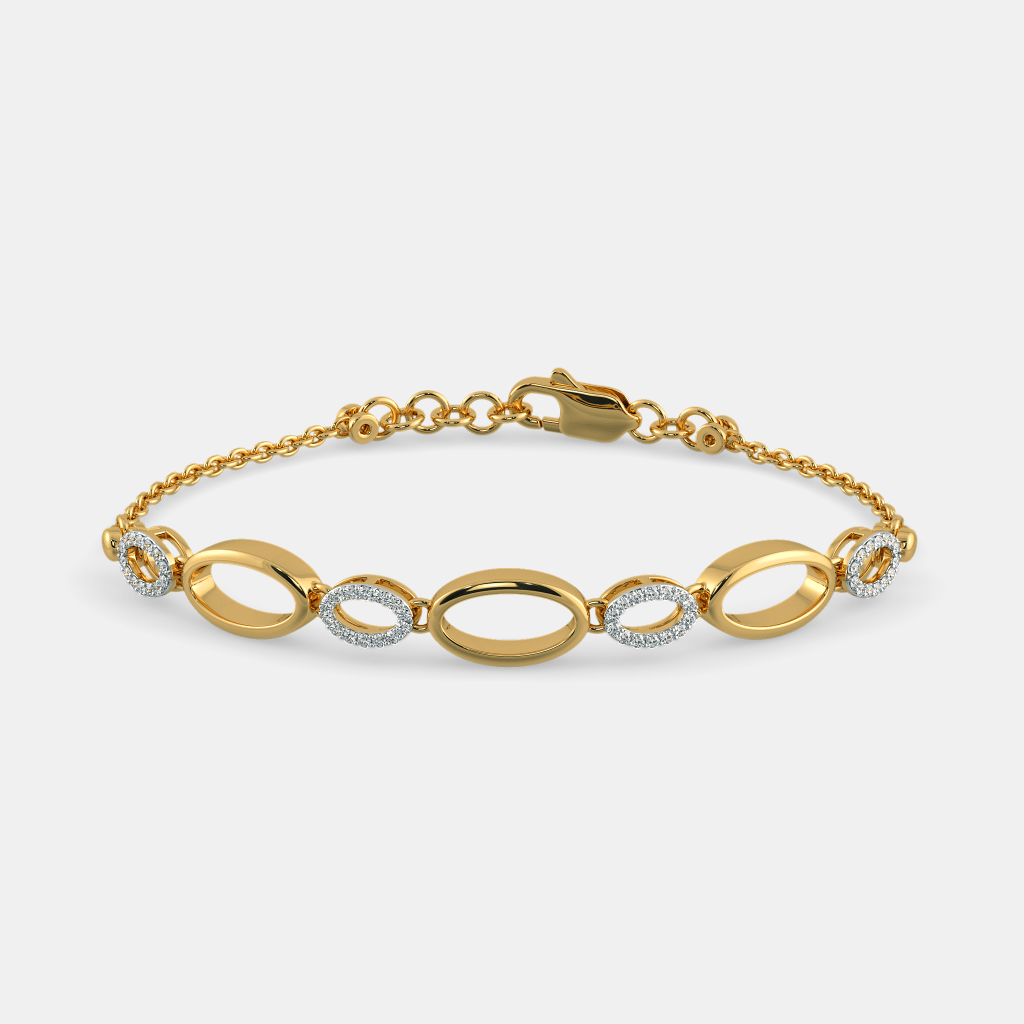 Women’s Diamond Accent Yellow Gold Oval Link Chain Bracelet with Sleek Elegant Finish