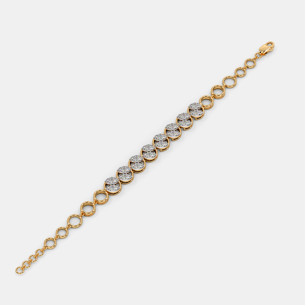 Women’s Diamond Accent Yellow Gold Round Link Bracelet with Sleek Elegant Finish