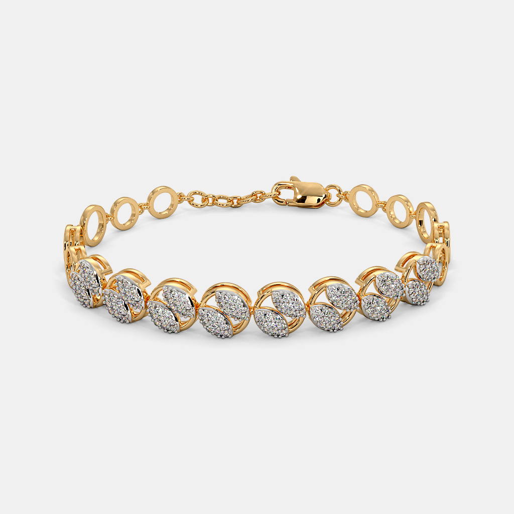 Women’s Diamond Accent Yellow Gold Round Link Bracelet with Sleek Elegant Finish