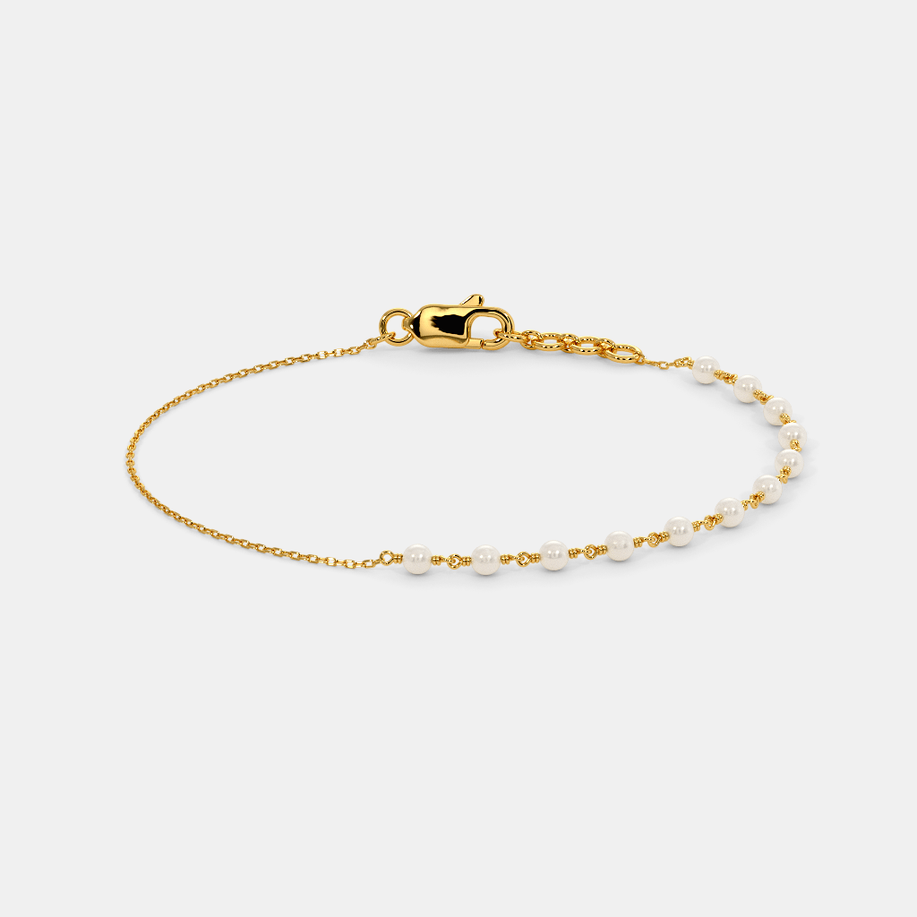 Women’s Pearl Accent Yellow Gold Chain Bracelet