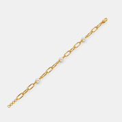 Women’s Pearl Accent Yellow Gold Link Chain Bracelet with Sleek Elegant Finish