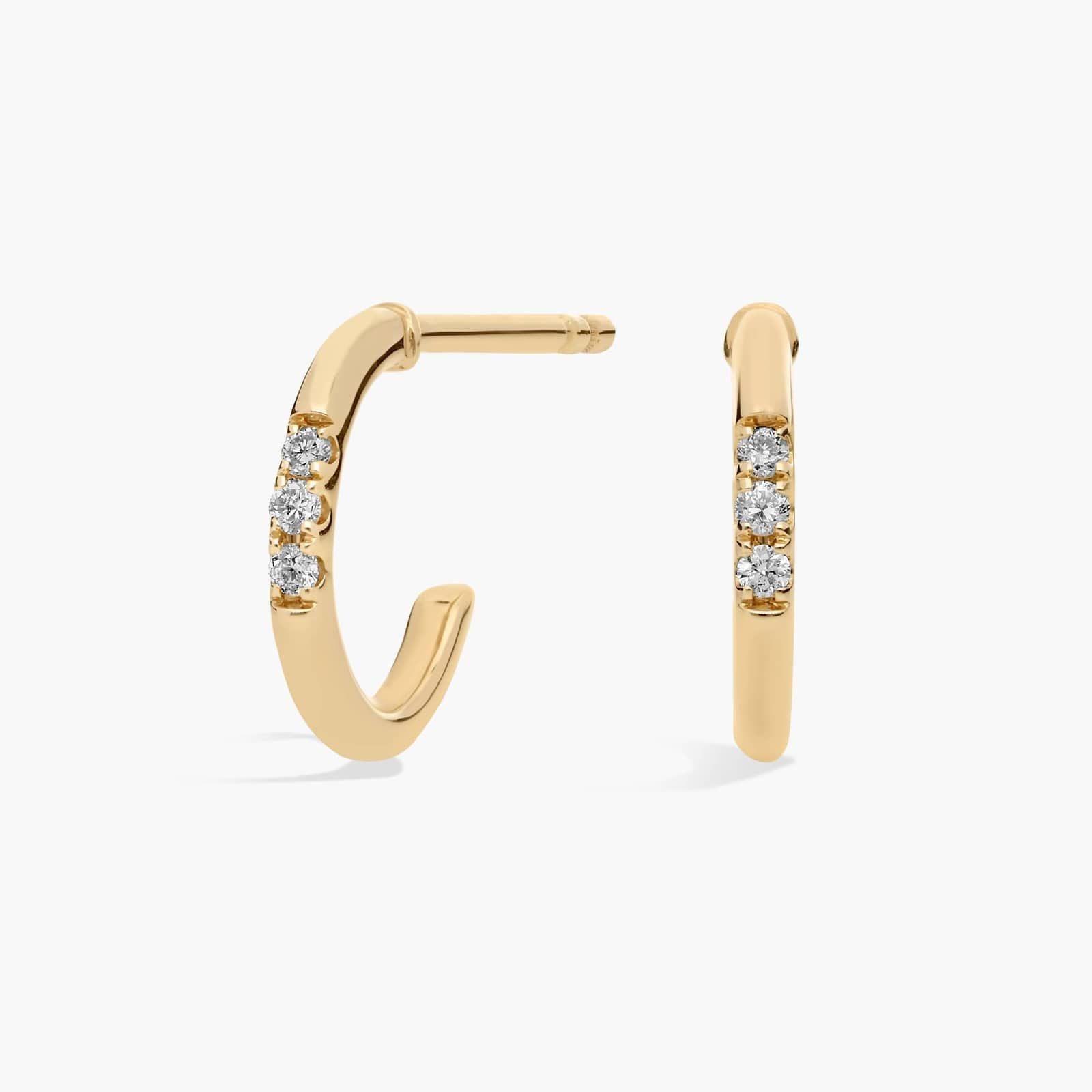 Yellow Gold Diamond Front Set Huggie Earrings