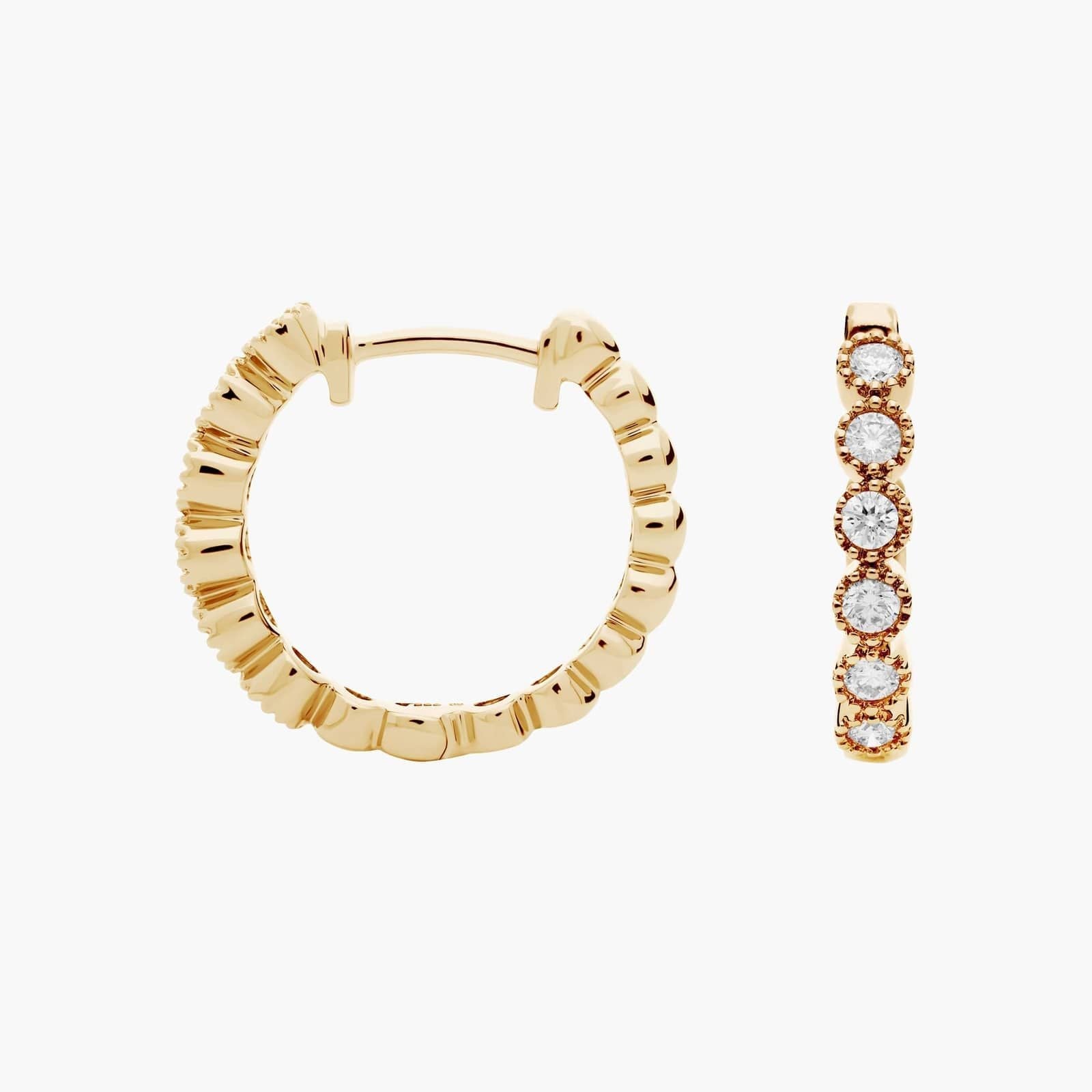 Yellow Gold Diamond Huggie Hoop Earrings