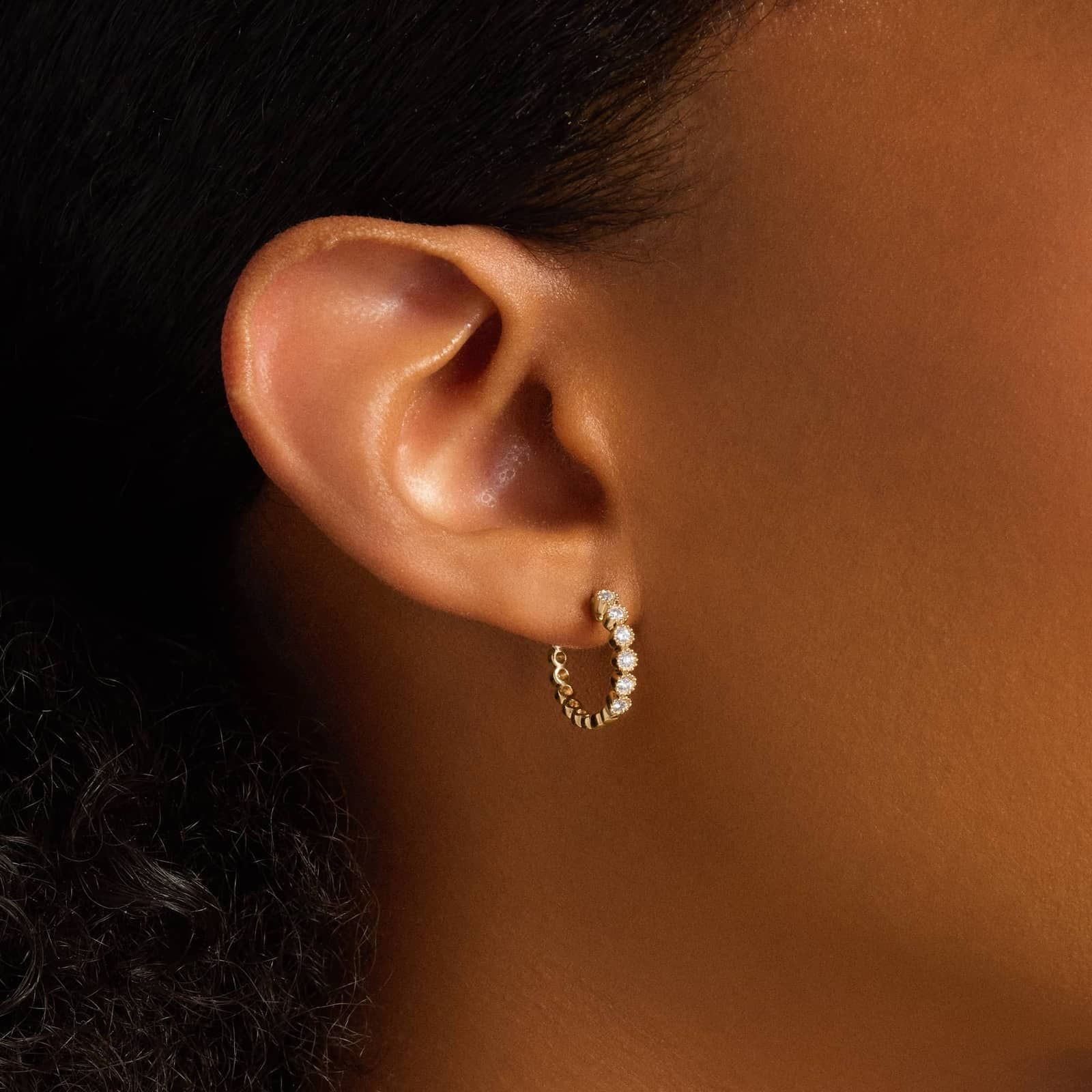 Yellow Gold Diamond Huggie Hoop Earrings