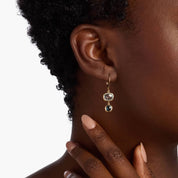 Yellow Gold Double Drop Blue Gemstone Bezel Earrings