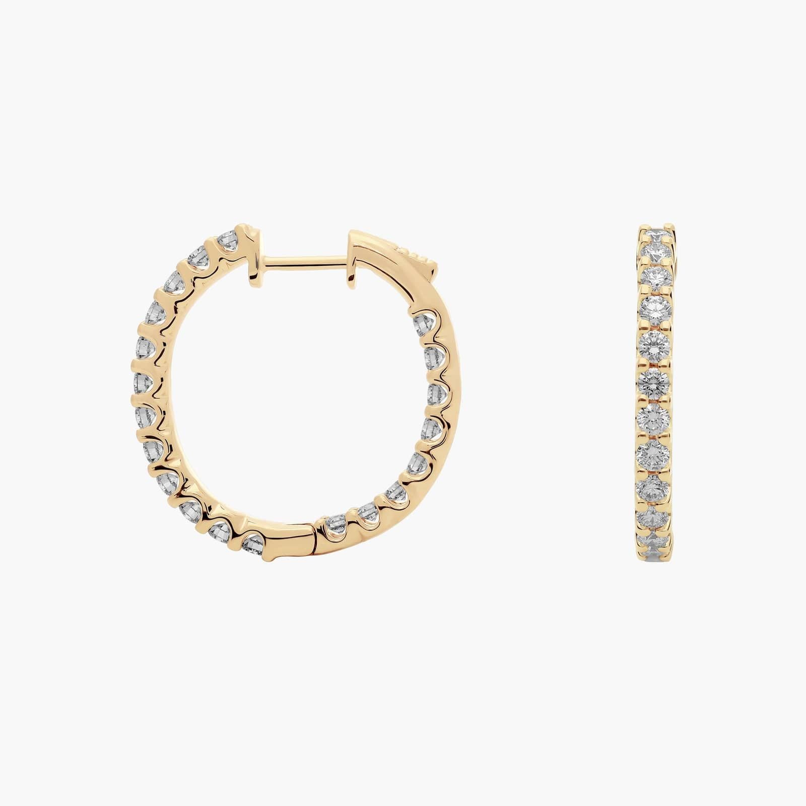 Yellow Gold Full Diamond Huggie Hoop Earrings Scalloped Setting