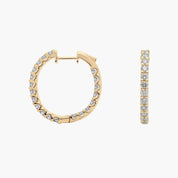 Yellow Gold Full Diamond Huggie Hoop Earrings Scalloped Setting