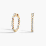 Yellow Gold Full Diamond Huggie Hoop Earrings Scalloped Setting