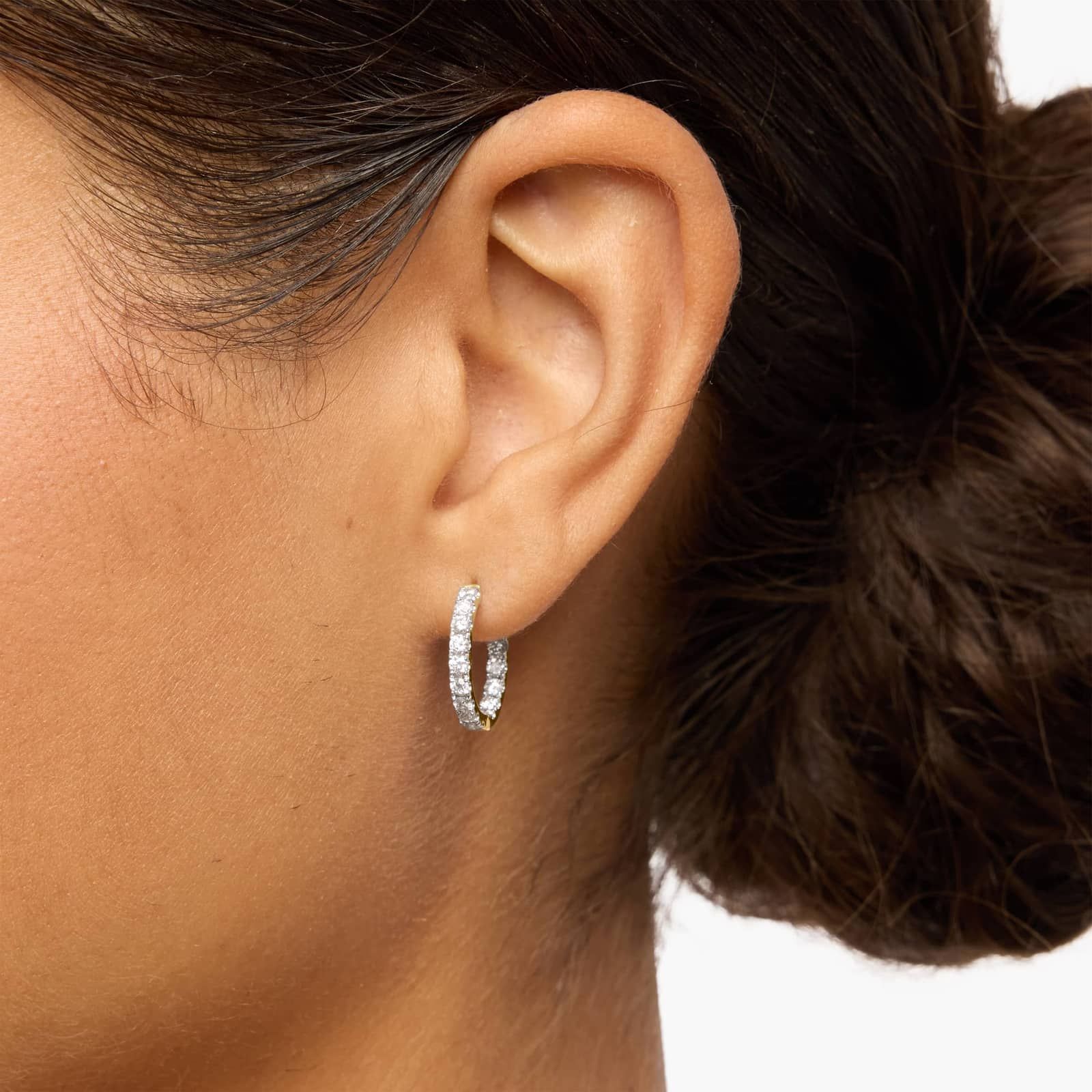 Yellow Gold Round Diamond Huggie Hoop Earrings