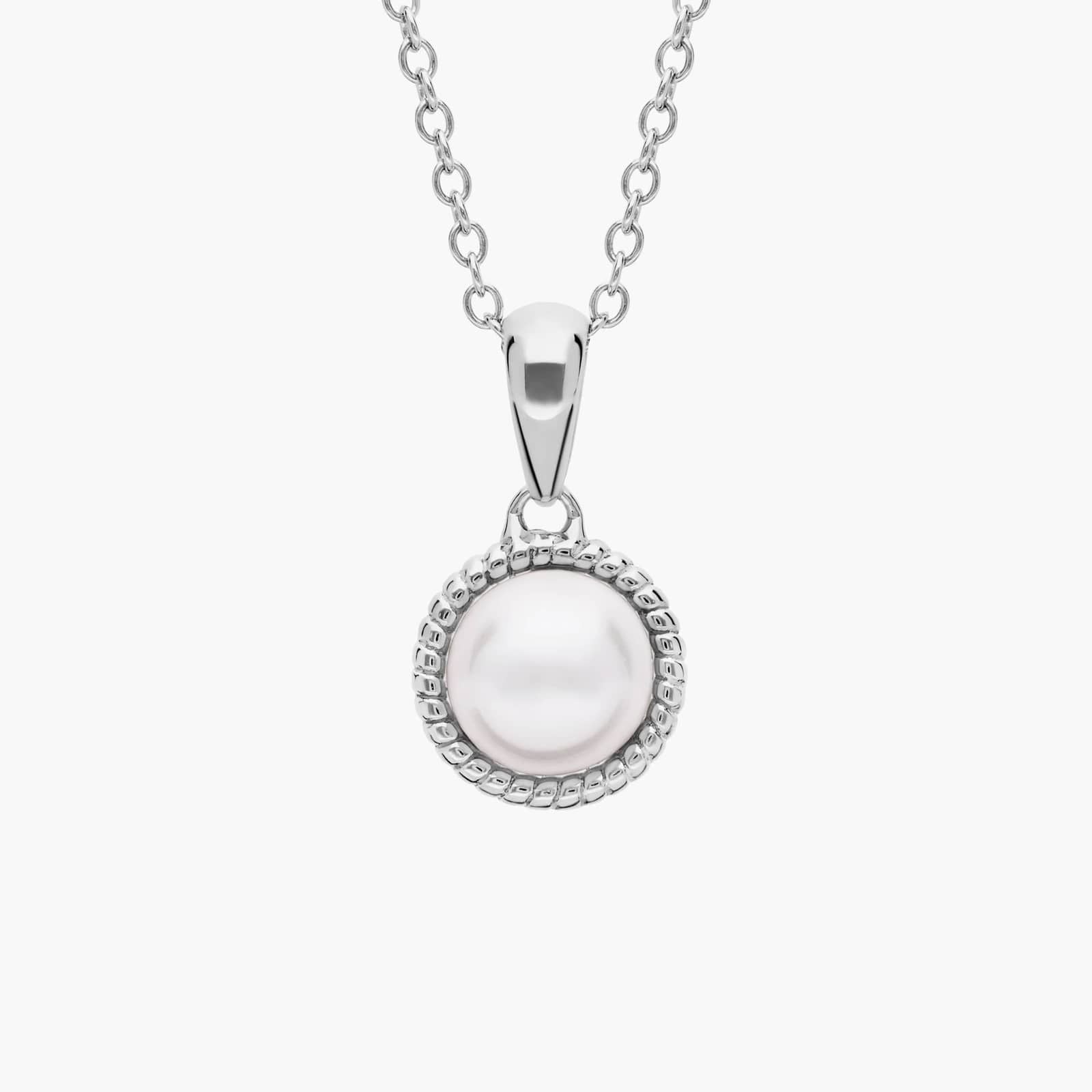 Sterling Silver Bezel Set Pearl Pendant Necklace