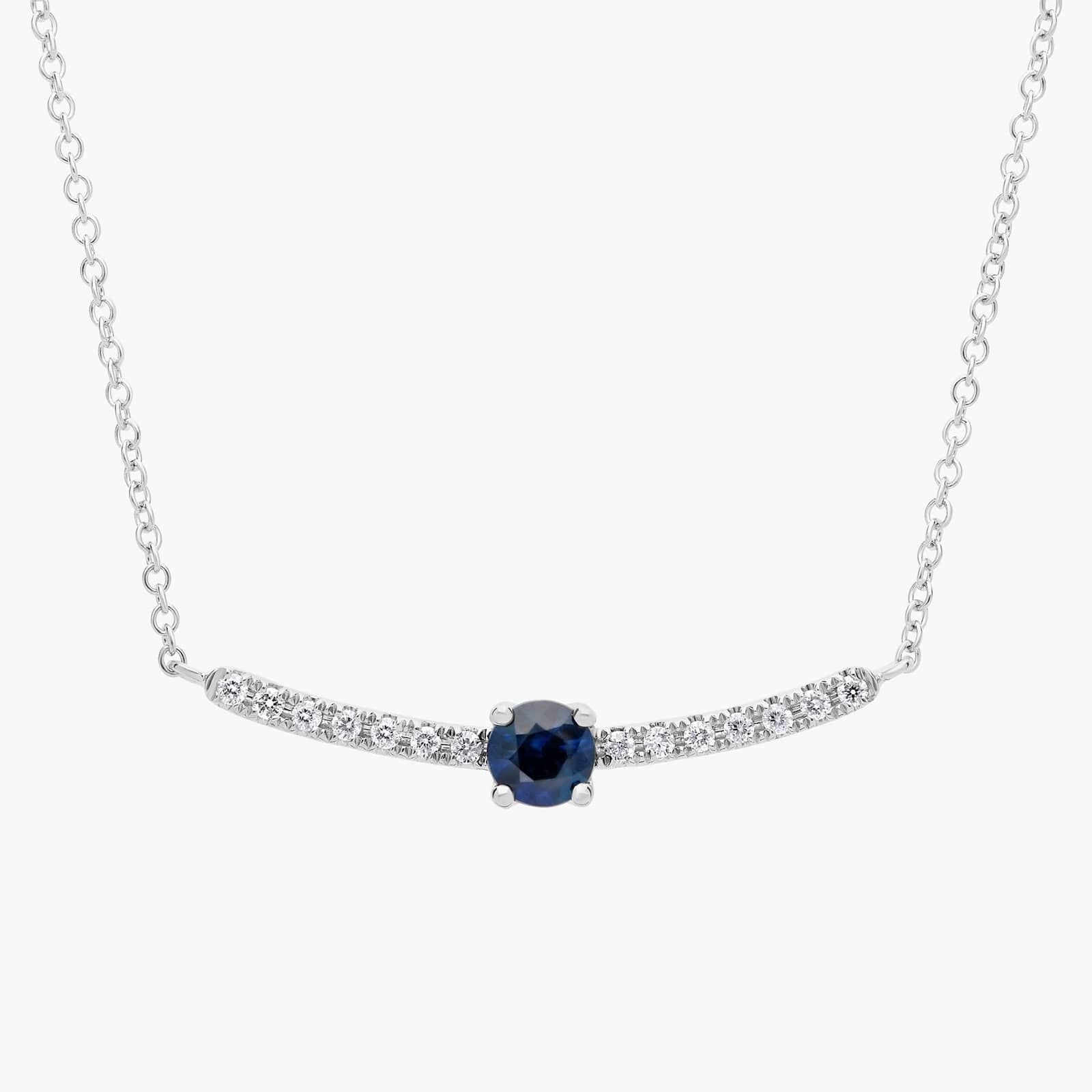 Sterling Silver Blue Sapphire Diamond Bar Pendant Necklace