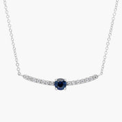 Sterling Silver Blue Sapphire Diamond Bar Pendant Necklace