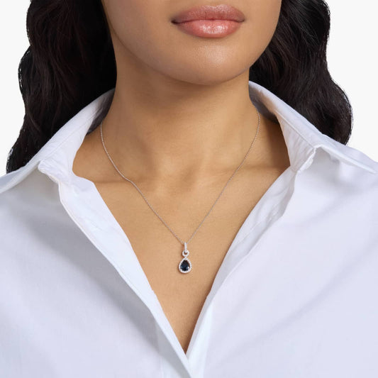 Carave Paris Sapphire Teardrop Halo Pendant Necklace