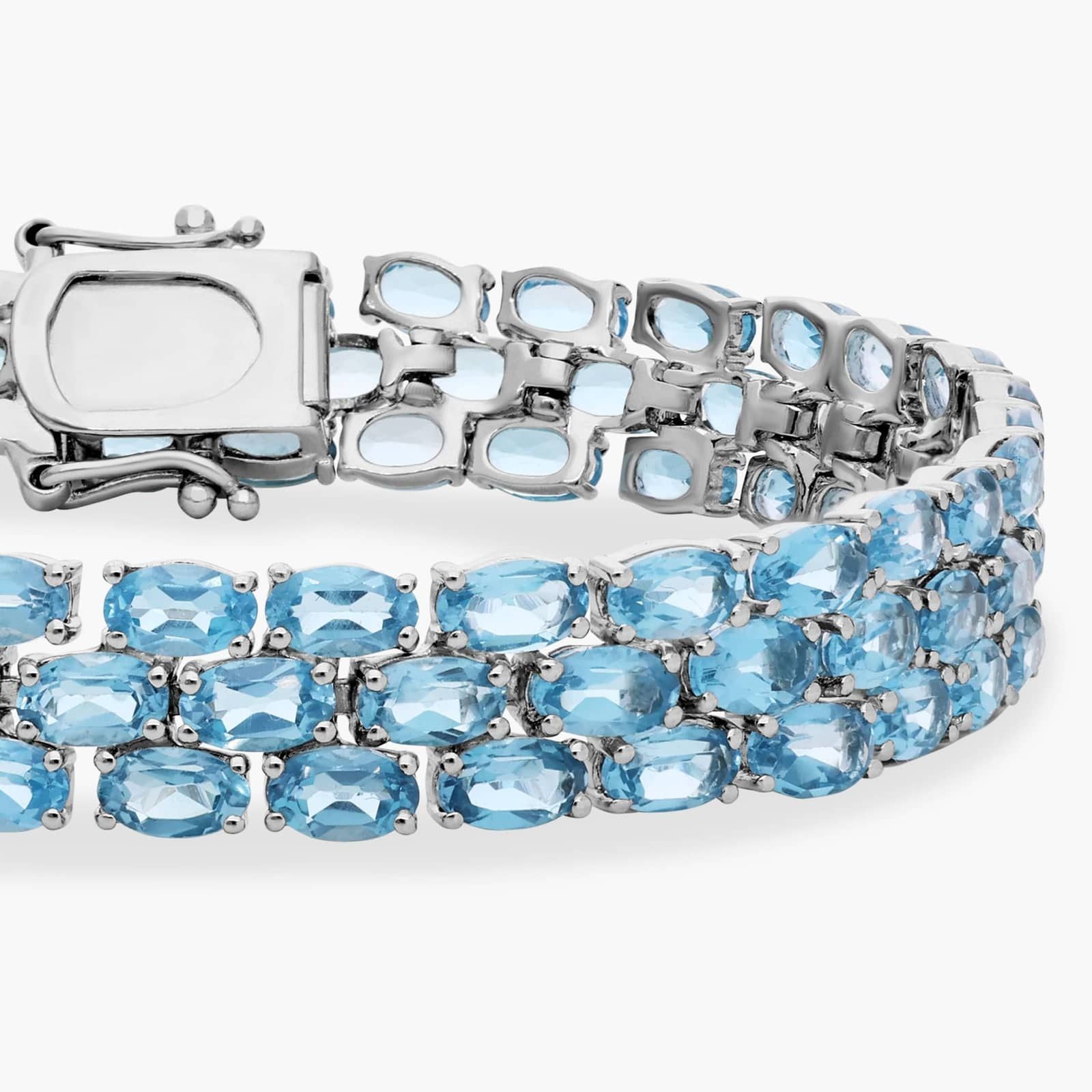 Blue Topaz Sterling Silver Diamond Double Row Tennis Bracelet
