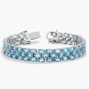 Blue Topaz Sterling Silver Diamond Double Row Tennis Bracelet