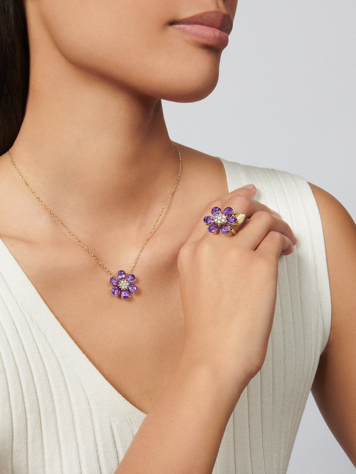 Carave Paris Amethyst Blossom Flower Pendant Necklace