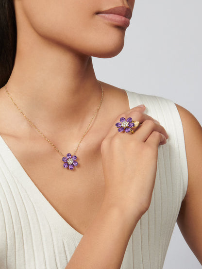 Carave Paris Amethyst Blossom Flower Pendant Necklace