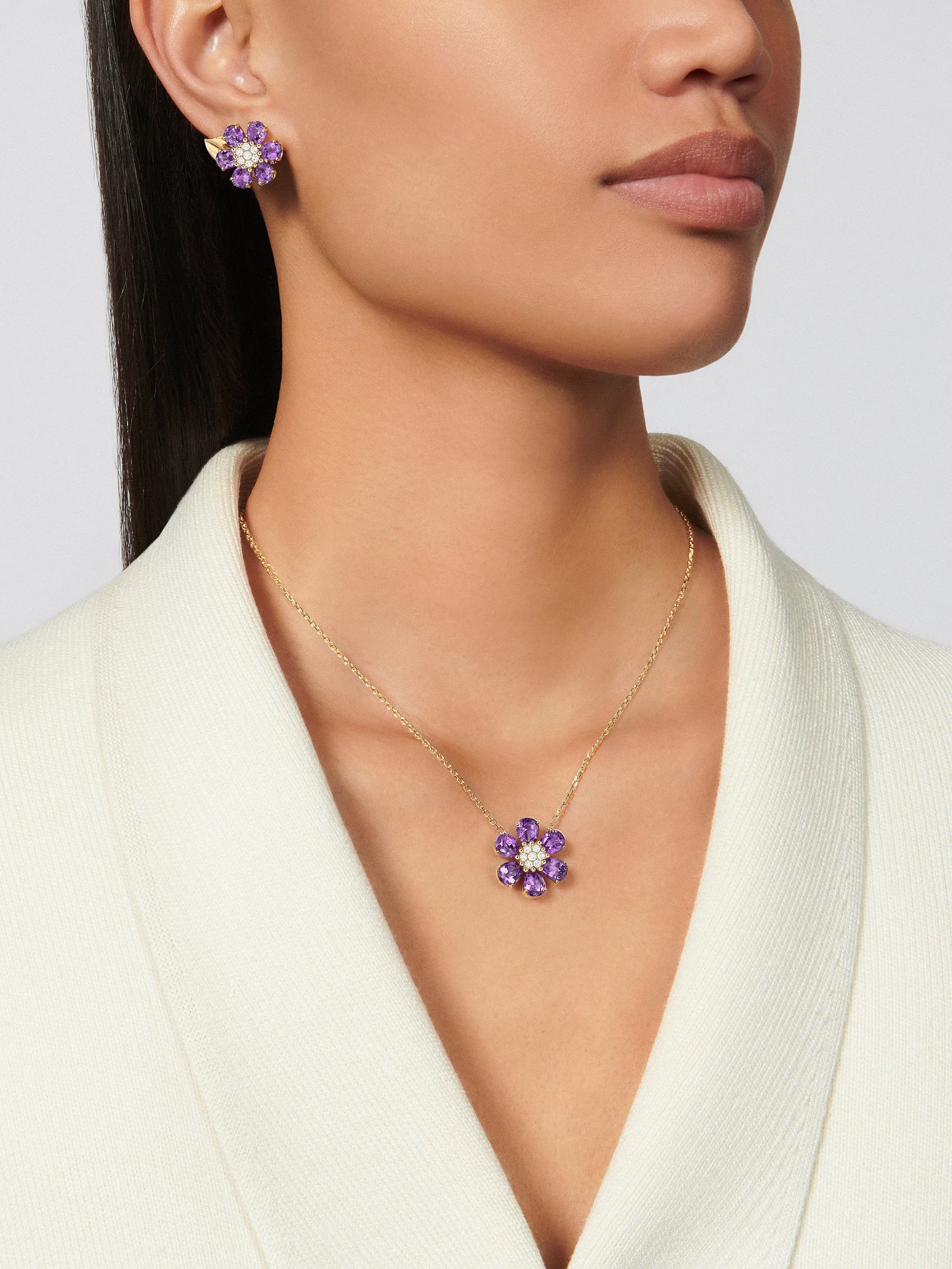 Carave Paris Amethyst Blossom Flower Pendant Necklace