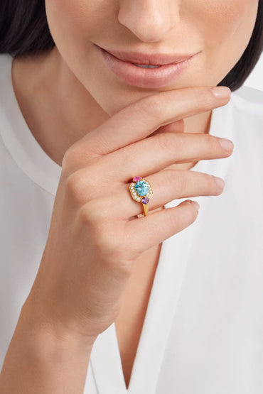 Carave Paris Art Deco Gemstone Halo Ring