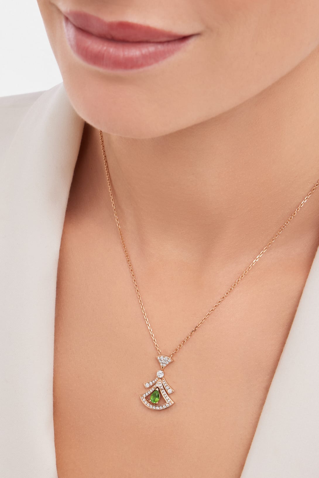 Carave Paris Art Deco Pink Gemstone Fan Pendant Necklace