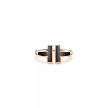Carave Paris Black Enamel Double T Ring