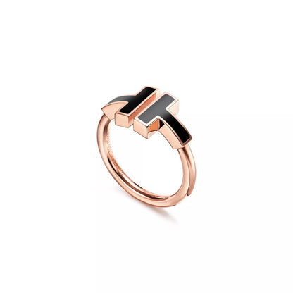Carave Paris Black Enamel Double T Ring